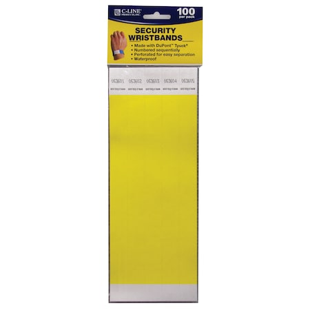 C-Line Products DuPont Tyvek Security Wristbands, Yellow, PK200 89106